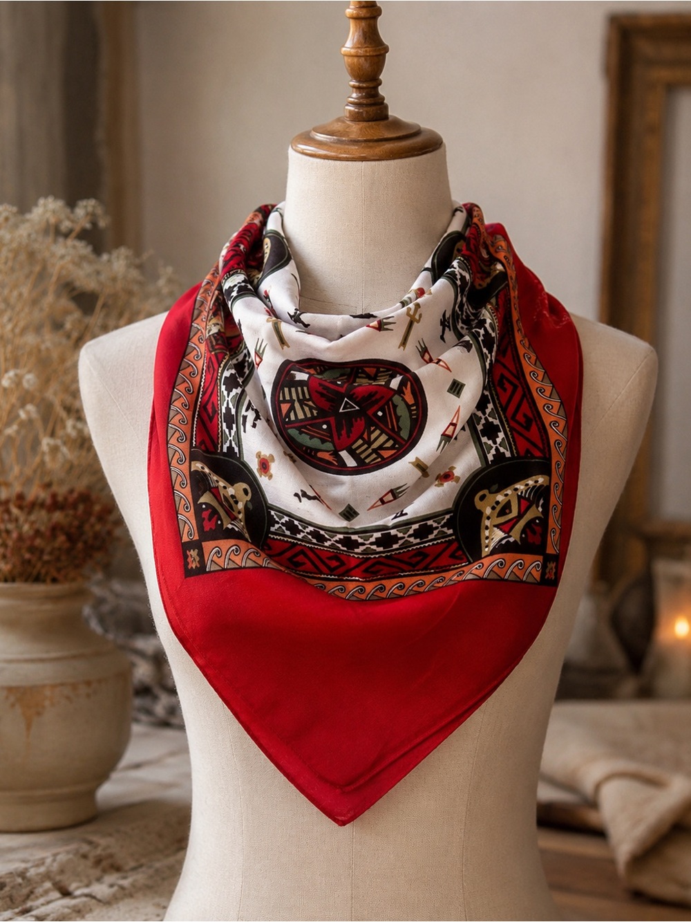 Vintage Hav-A-Hank Wamcraft Tribal Southwestern Red Bandana
